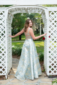 A senior girl in a prom dress for her Lake Mary Senior Shoot.