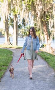 Senior walking her dog at Rollins College in Winter Park