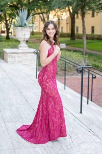 Winter Park senior in formal prom dress at Rollins College