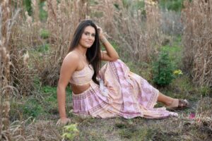 Winter Park senior portrait – long flowy dress at golden hour